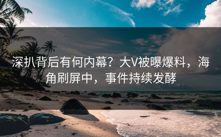 深扒背后有何内幕?大V被曝爆料,海角刷屏中,事件持续发酵
